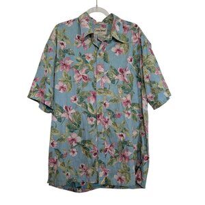 Cooke Street Reverse Print Hawaiian Shirt Mens Size Medium Blue Floral Aloha